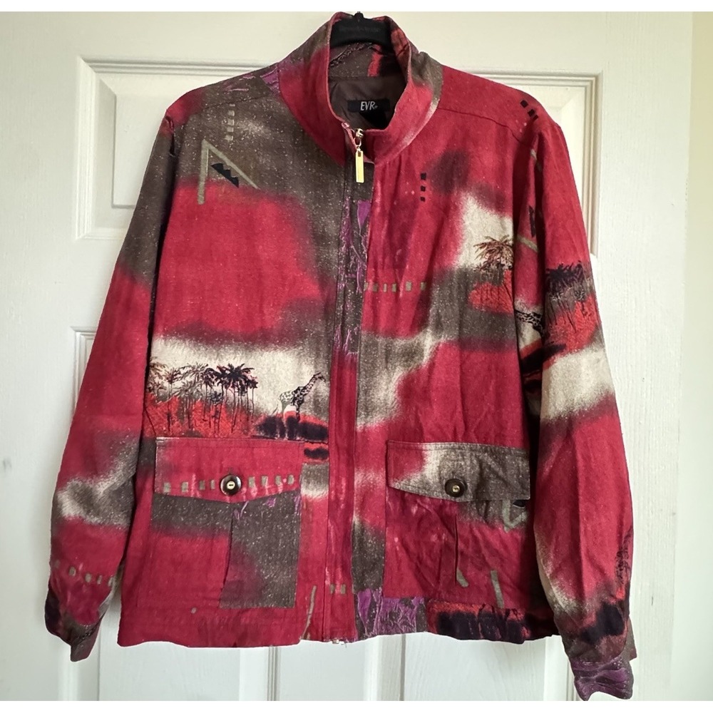 Vintage EVR BomberJacket All Over Print Graphic Giraffes Jungle Boxy Relaxed Fit